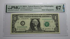 $1 2003 Radar Serial Number Federal Reserve Currency Bank Note Bill PMG UNC67EPQ - Picture 1 of 3