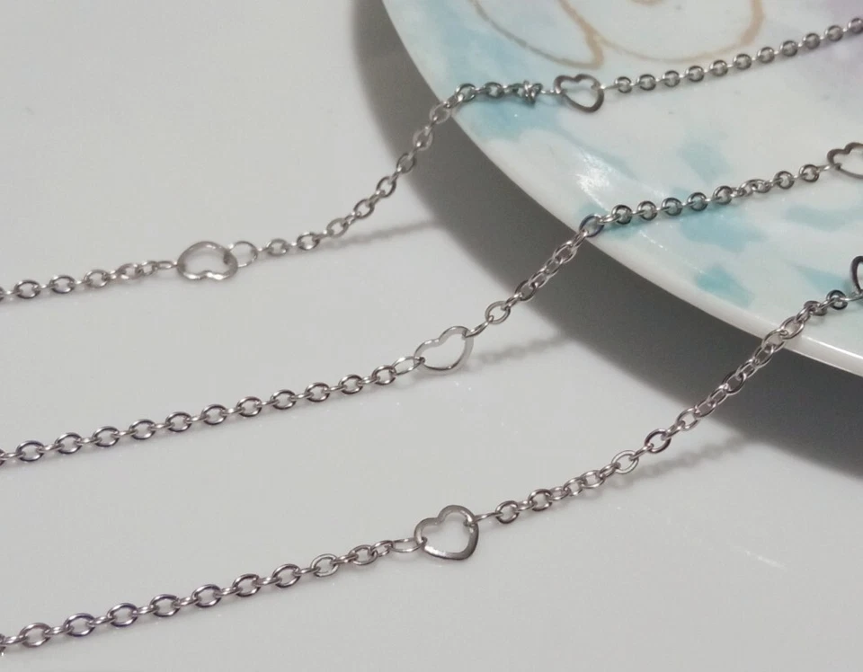 1mt catena cuore in acciaio inox 6,5x5mm colore argento scuro bijoux - Immagine 1 di 1