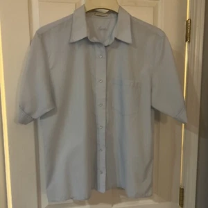 Foxcroft Women's Short Sleeve Button Down Collared Wrinkle Free Blue Top Size 12 - Picture 1 of 6