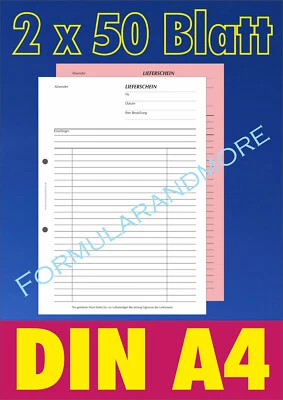 LIEFERSCHEINBLOCK,DIN A4,SD,2 x 50 BLATT,Lieferscheinformular,Lieferschein NEU - Bild 1 von 4