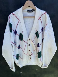 Structure Heavy Weight Cardigan Sweater Mens Large Diamond Pattern - Picture 1 of 7