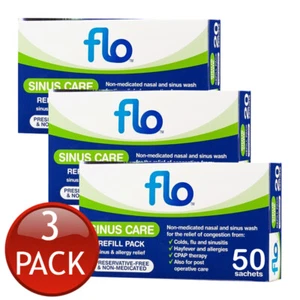 3 x Flo Sinus Wash Refill Non-medicated Nasal Congestion Treatment 50 Sachets - Picture 1 of 12