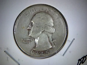 1945-S WASHINGTON QUARTER, OLD U.S. SILVER QUARTER - Picture 1 of 2