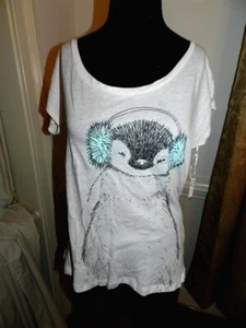 Tshirt Pale Gray Lightweight Penguin Live Love Dream Misses sz Medium New - Picture 1 of 2