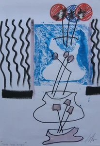 Sergio DANGELO (Milano 1932) FIORI per ANDY dipinto SURREALISTA cm 42x30 - Foto 1 di 6