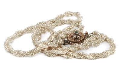 Antike Saat Perlenkette Smaragd Diamanten 750 Weißgold Gelbgold [BRORS 17173] - Bild 1 von 4