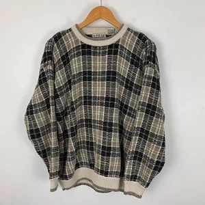 Vintage Cotton Traders Jumper Large Beige Blue Check Pullover Sweater Dadcore - Picture 1 of 11