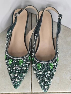 Womens green rhinestone heels with clear block heel Size 8  - Image 1 of 4