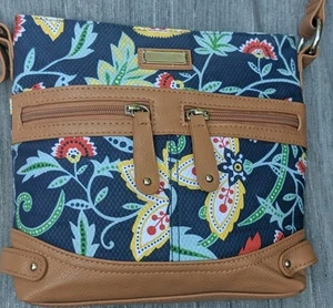 SCHÖNE HL CROSSBODY GEBLÜMT 100 % BAUMWOLLE MIT BRAUNEM VINYLBESATZ - Bild 1 von 18
