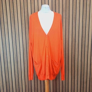 Benetton Cardigan Bright Orange Womens Large Tight Knit Wool Blend - New - Picture 1 of 17