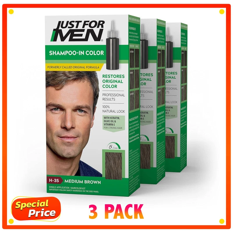 Just for Men H-35 MEDIUM BROWN Hair color Shampoo In ( 3 pack ) - Image 1 of 4