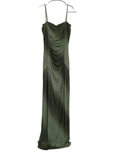 Maxi abito grande Taboo Y2K vintage verde fata scintillante glitter formale increspato anni 90 - Foto 1 di 9