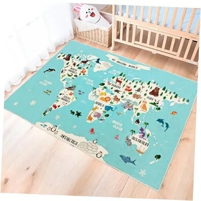 Alfombra Animal Niños - Alfombra de Juego Mapa del Mundo de 3x5 Pies para Dormitorio de Niños y Niñas,  Foto 1 de 4