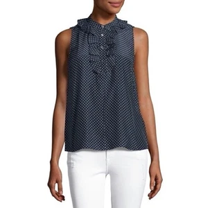NWT!! FRAME Denim Silk Polka Dot Top Blouse Sleeveless Ruffled Coquette X-Small - Picture 1 of 14