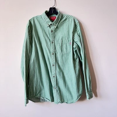 Camisa Supreme Años 90 Rayas Verde Blanco Abotonada Talla L Con Logo Bolsillo Foto 1 de 4