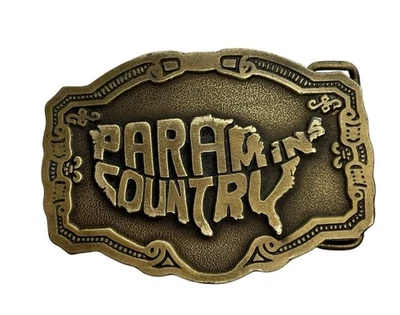 Hebilla de cinturón vaquero vintage Paramins Country de latón macizo marca Western Hit Line Foto 1 de 4