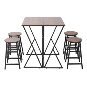 Kitchen Dining Set with 4 Stools, Rustic Wooden Drop Leaf Table and Chair Set - Picture 1 of 22
