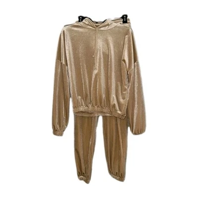 Traje de chándal mediano con capucha de terciopelo de 2 piezas para mujer Foto 1 de 4