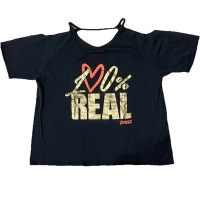 Top grande de entrenamiento Zumba Wear Fitness hombro frío para mujer negro dorado naranja Foto 1 de 4