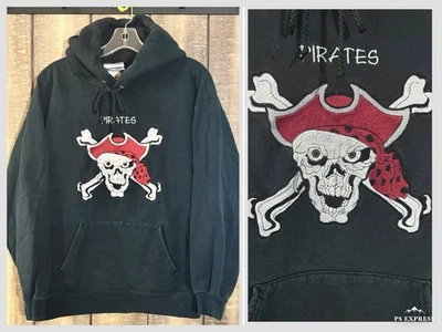 Sudadera con Capucha Calavera Pirata Rara Negra Cosida Mediana Huesos Cruzados Pullover Algodón Hanes Foto 1 de 4