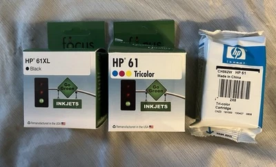 HP 61 Compatible Ink Cartridges, Tricolor, XL Black & Genuine Tricolor - Image 1 of 2