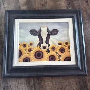Cow Pictures Wall Decor Country Farmhouse Canvas Wall Art Rustic Sunflower 12x14 - Picture 1 of 1