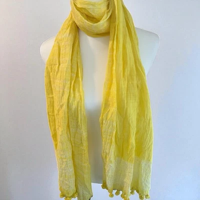 Cachecol Eileen Fisher Feminino/Algodão Orgânico/Seda com Acabamento Pom Pom/Yarow/Amarelo SO - Imagem 1 de 4