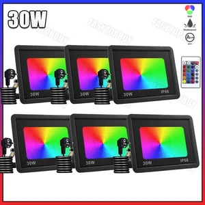 6X 30W LED Inundador Faro Exterior Foco RGB con Mando a Distancia Enchufe Lámpara - Imagen 1 de 11