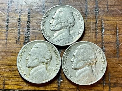 🇺🇸 Lot of 3 Jefferson Nickels 5c 1941 PDS - No Reserve! Combined Shipping! - Image 1 of 3