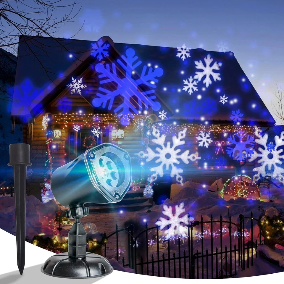 Vanthylit Christmas Projector Lights Outdoor | White Blue Snowflakesttttttttt... - Image 1 of 4