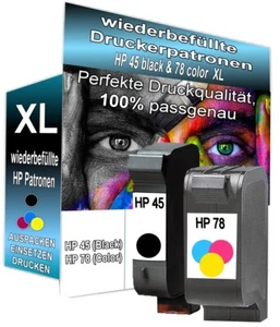 TINTE PATRONEN für HP 45+78 DeskJet 930C 970CXI 1220C 1280 REFILL DRUCKERPATRONE - Afbeelding 1 van 7