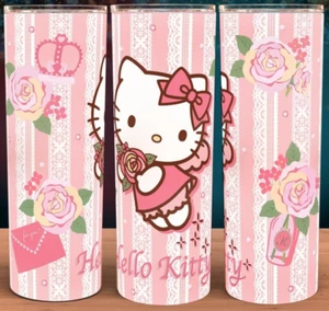 Hello Kitty Floral Stripes with Lace Coffee Cup Pink Tumbler Cup Mug 20oz - Picture 1 of 1