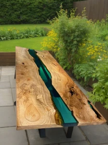 River Epoxy Dining Table Top, Live Edge Wooden Office Desk Table Top - Picture 1 of 6