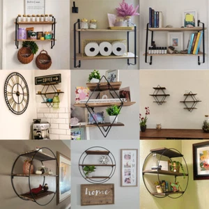 Heavy Duty Industrial Wall Floating Shelves Metal Bracket Storage Bookshelf Rack - Picture 1 of 31