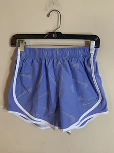 Nike Dri-Fit Kids Tempo Running Shorts Medium Blue White Swoosh Printed Active - Picture 1 of 5