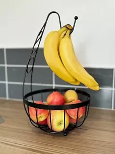Banana Hanger Fruit Bowl, iron, black, keep bananas separate from other fruit - Picture 1 of 3