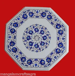 18" Marble Coffee Table Top Lapis Inlay Pietra dura Art Handmade Home Decor - Picture 1 of 2