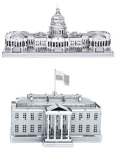 2er Set Faszinationen Metall Erde U.S. Kapitol Gebäude Weißes Haus 3D Modellbausatz - Bild 1 von 3