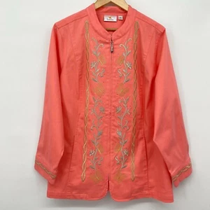 Quacker Factory Jacket Plus Size 2X Orange Pockets Full Zip Embroidered Stretch - Picture 1 of 12