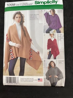 Simplicity Pattern 1098 Sz OS (One Size) - Misses Fleece Poncho & Wraps - Image 1 of 4