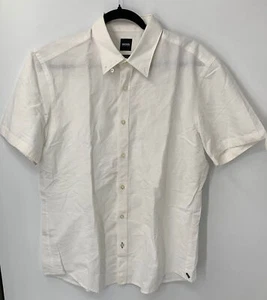 Boss Hugo Boss White Slim Fit Cotton Linen Short Sleeve Button Down Shirt sz L - Picture 1 of 5