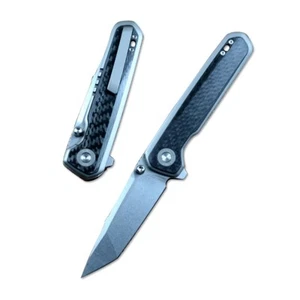 TWOSUN TS473 Folding Knife 14C28N Blade Black Carbon Fiber Ti Handle Frame Lock - Picture 1 of 5