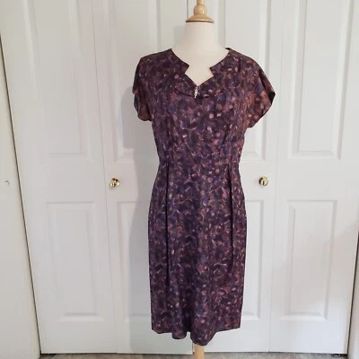 Vintage 1940s Purple Brown Acetate Dress Medium - Image 1 of 4