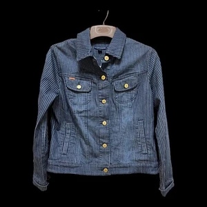 10 QVC A278083 Giacca denim gessato blu vivo Issac Mizrahi nuova con etichette abbottonata - Foto 1 di 3