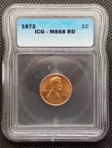 1972 Lincoln Cent MS68 RD ICG blazing beauty -- POP OF 2 ! Free shipping! t2792 - Picture 1 of 4