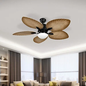 52" Ceiling Fan Light 5 Palm Leaf Blades Reversible Fan Home Decor with Remote - Picture 1 of 24