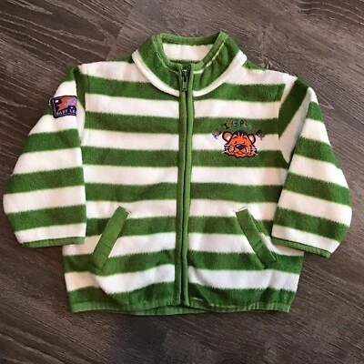 B T Kids Boys Size 12 Months Zip Up Sweater Green White Stripe Tiger Embroidery - Image 1 of 4