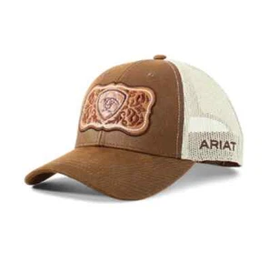 Women's Ariat Brown & tan HORSESHOE LOGO PATCH BASEBALL CAP HAT w/ Snapback Mesh - Picture 1 of 1