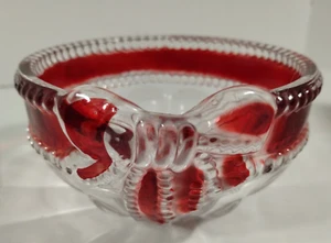 Miksas Ruby Ribbon Crystal Celebrations Red Bow Candy Dish 4 3/4 in OD - Picture 1 of 14