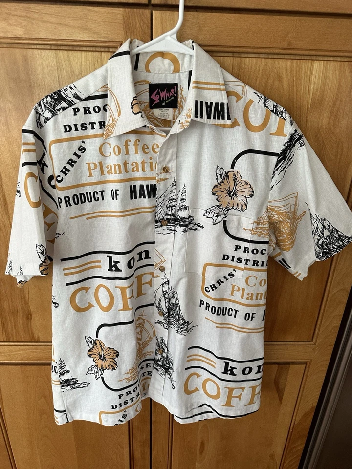 Vintage So What! L 46” Hawaiian Kona Coffee Flour Sack Cotton Shirt RARE!! - Image 1 of 4